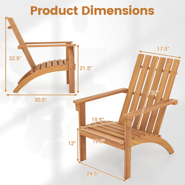 Make a great addition to your outdoors with this wood Adirondack chair! Â  The ergonomic backrest  widened armrests and curved seat make this patio chair comfortable enough for long time sitting. Furthermore  solid acacia wood comes with strong loading ca