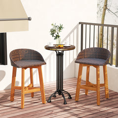 Solid acacia wood construction for lasting quality<br>Ergonomic design with supportive backrest and armrests<br>Cozy footrests for added comfort during relaxation<br>All-weather PE rattan seats resistant to sun damage<br>Faux rattan material ensures fade-
