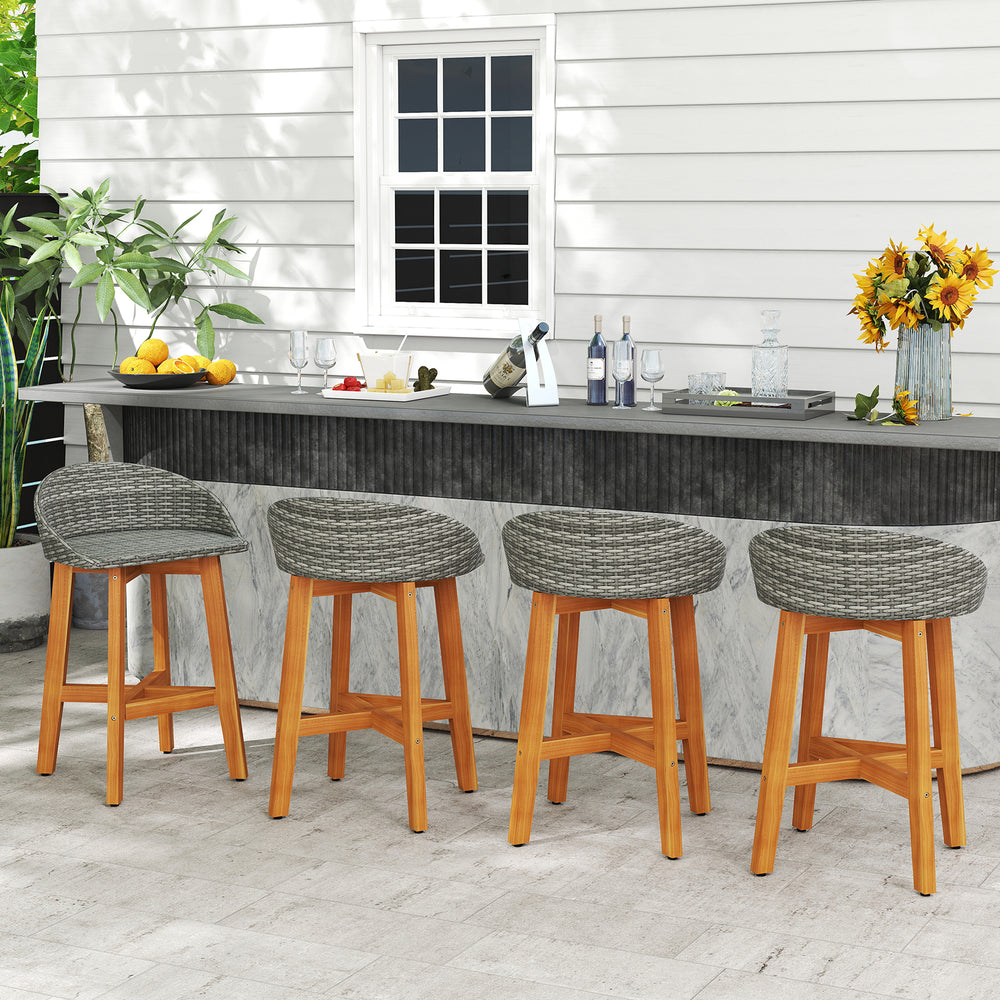Solid acacia wood construction for lasting quality<br>Ergonomic design with supportive backrest and armrests<br>Cozy footrests for added comfort during relaxation<br>All-weather PE rattan seats resistant to sun damage<br>Faux rattan material ensures fade-