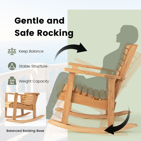 Safe and gentle rocking for total relaxation <br>Always keep balance with scientific rocking radian <br>Support you steadily thanks to its solid fir wood <br>Note: please do not let the chair get wet <br>Match human body perfectly with high backrest and c