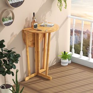 Solid teak wood bistro table boasts a 220 lbs load capacity<br>High-quality material is anti-crack  high-strength and long-lasting<br>Space-saving folding design fits smaller dining areas<br>Just lift up tabletop  fold the leg clockwise and fold tabletop 