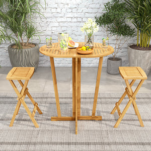 Solid teak wood bistro table boasts a 220 lbs load capacity<br>High-quality material is anti-crack  high-strength and long-lasting<br>Space-saving folding design fits smaller dining areas<br>Just lift up tabletop  fold the leg clockwise and fold tabletop 