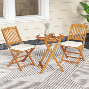 Made of selected acacia wood for long-lasting natural elegance<br>Each chair loads up to 400 lbs<br>Sturdy X-shaped structure and crossbars for higher stability<br>Comfortable to sit with soft cushions<br>Fixing ties keep the cushions in place without mov