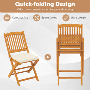 Made of selected acacia wood for long-lasting natural elegance<br>Each chair loads up to 400 lbs<br>Sturdy X-shaped structure and crossbars for higher stability<br>Comfortable to sit with soft cushions<br>Fixing ties keep the cushions in place without mov