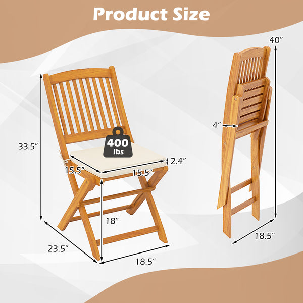 Made of selected acacia wood for long-lasting natural elegance<br>Each chair loads up to 400 lbs<br>Sturdy X-shaped structure and crossbars for higher stability<br>Comfortable to sit with soft cushions<br>Fixing ties keep the cushions in place without mov