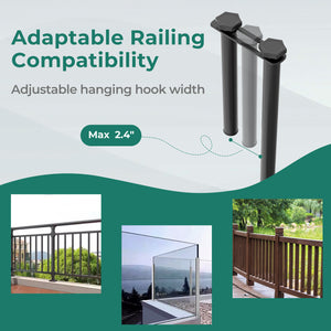 Adjustable hanging hook width allows for adaptable railing compatibility<br>Hang up to save floor space and fold down when not in use<br>Compact folding table has a spacious tabletop for multiple functions<br>Robust metal frame with triangle structure ens