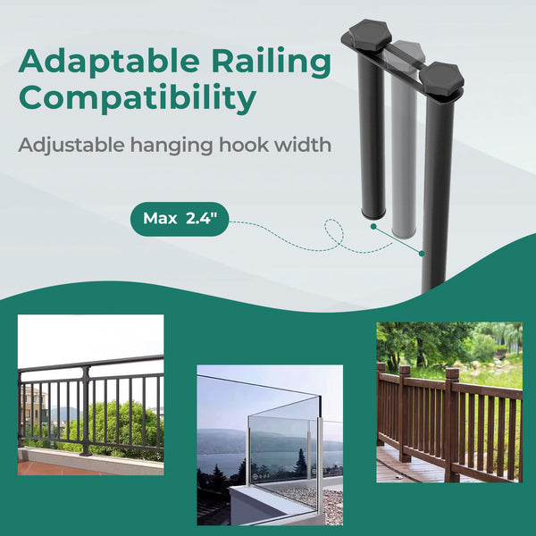 Adjustable hanging hook width allows for adaptable railing compatibility<br>Hang up to save floor space and fold down when not in use<br>Compact folding table has a spacious tabletop for multiple functions<br>Robust metal frame with triangle structure ens