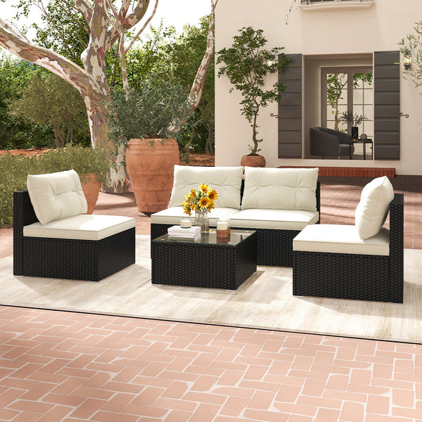 Rustproof steel frame for better outdoor adaptability<br>Durable black PE wicker for sun protection and fade resistance<br>Ensure strong stability thanks to its sturdy construction<br>Can be placed on different grounds with adjustable raised foot pads<br>
