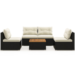 Premium PE rattan for much elegance and long service life<br>Elastic cushions make all the 4 chairs cozier to sit<br>Zippers make seat cushion covers simple to remove and wash<br>Stable X-shaped metal frame offers strong support<br>L-shaped footpads and f