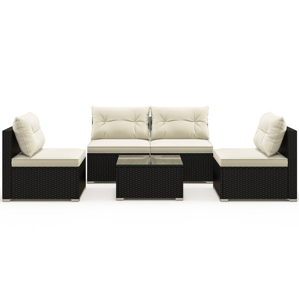 Rustproof steel frame for better outdoor adaptability<br>Durable black PE wicker for sun protection and fade resistance<br>Ensure strong stability thanks to its sturdy construction<br>Can be placed on different grounds with adjustable raised foot pads<br>