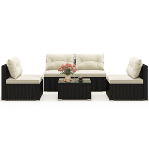 Rustproof steel frame for better outdoor adaptability<br>Durable black PE wicker for sun protection and fade resistance<br>Ensure strong stability thanks to its sturdy construction<br>Can be placed on different grounds with adjustable raised foot pads<br>