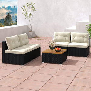 Premium PE rattan for much elegance and long service life<br>Elastic cushions make all the 4 chairs cozier to sit<br>Zippers make seat cushion covers simple to remove and wash<br>Stable X-shaped metal frame offers strong support<br>L-shaped footpads and f