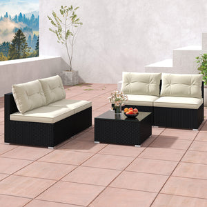 Rustproof steel frame for better outdoor adaptability<br>Durable black PE wicker for sun protection and fade resistance<br>Ensure strong stability thanks to its sturdy construction<br>Can be placed on different grounds with adjustable raised foot pads<br>