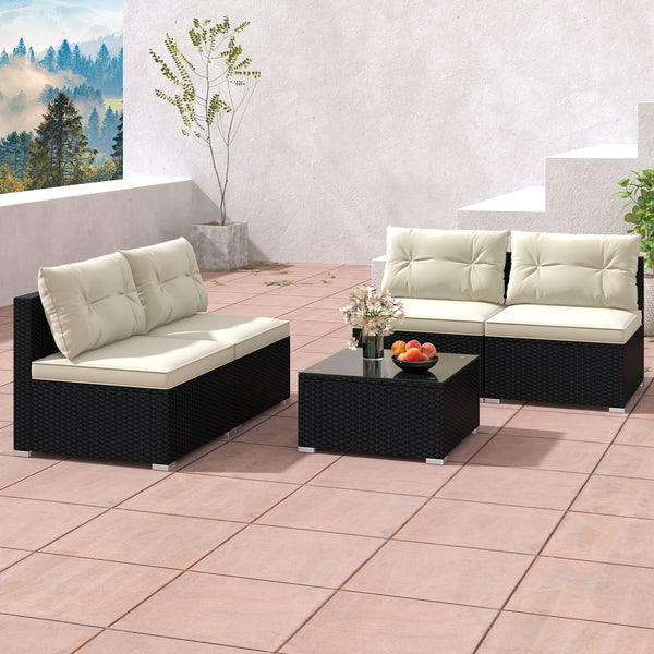 Rustproof steel frame for better outdoor adaptability<br>Durable black PE wicker for sun protection and fade resistance<br>Ensure strong stability thanks to its sturdy construction<br>Can be placed on different grounds with adjustable raised foot pads<br>