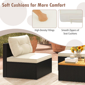 Premium PE rattan for much elegance and long service life<br>Elastic cushions make all the 4 chairs cozier to sit<br>Zippers make seat cushion covers simple to remove and wash<br>Stable X-shaped metal frame offers strong support<br>L-shaped footpads and f