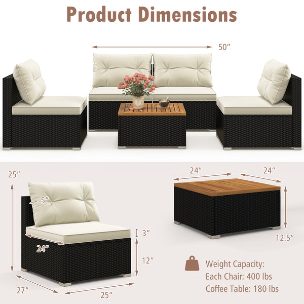 Premium PE rattan for much elegance and long service life<br>Elastic cushions make all the 4 chairs cozier to sit<br>Zippers make seat cushion covers simple to remove and wash<br>Stable X-shaped metal frame offers strong support<br>L-shaped footpads and f