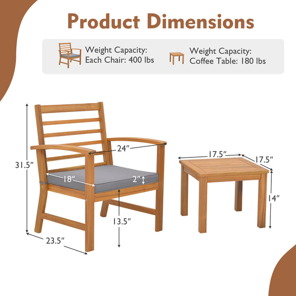 Sturdy acacia wood frame for lasting durability<br>Burr-free finish ensures a smooth and safe touch<br>Detachable cushion covers with practical zippers<br>High-density sponge for ultimate seating comfort<br>Ergonomic design supports and relaxes your body<