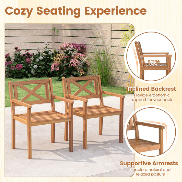 Premium acacia wood for a natural and long-lasting outdoor appearance<br>Reinforced wood frame provides dependable performance for extended use<br>Wide seat for promoting airflow and maintaining comfortable seating<br>Inclined backrest provides ergonomic 