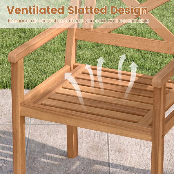 Premium acacia wood for a natural and long-lasting outdoor appearance<br>Reinforced wood frame provides dependable performance for extended use<br>Wide seat for promoting airflow and maintaining comfortable seating<br>Inclined backrest provides ergonomic 