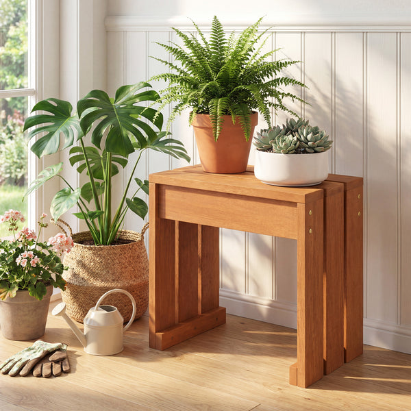 Multipurpose use for side table  plant stand or storage rack<br>Sturdy thickened wood slats for even weight distribution<br>Strong 242 lbs weight capacity for steady seating<br>Natural wood grain for minimalist design<br>Easy to move between indoor and co