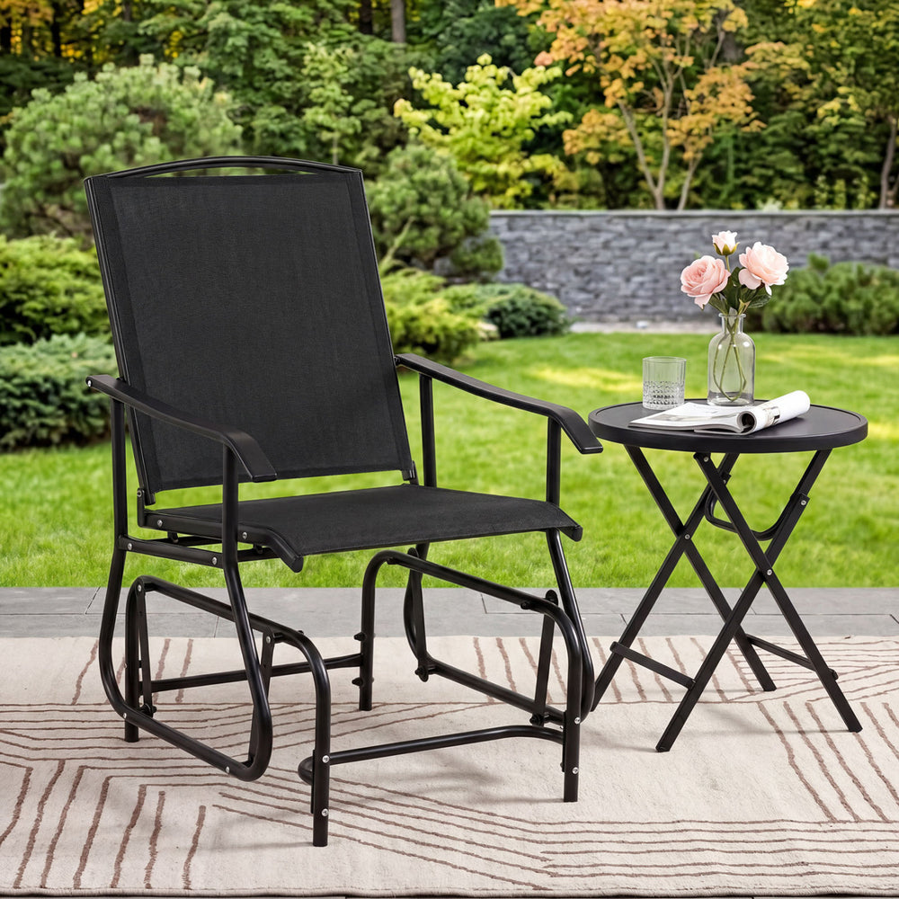 Inclined backrest  comfortable armrests  and contoured seat for optimal comfort<br>Gentle motion adds extra comfort to your patio moments<br>High-quality fabric keeps seating enjoyable for everyday outdoor relaxation<br>Reliable construction made of powde