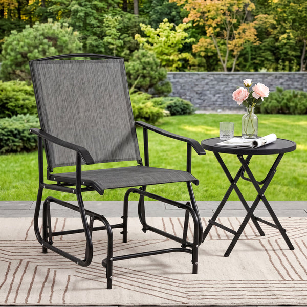 Inclined backrest  comfortable armrests  and contoured seat for optimal comfort<br>Gentle motion adds extra comfort to your patio moments<br>High-quality fabric keeps seating enjoyable for everyday outdoor relaxation<br>Reliable construction made of powde