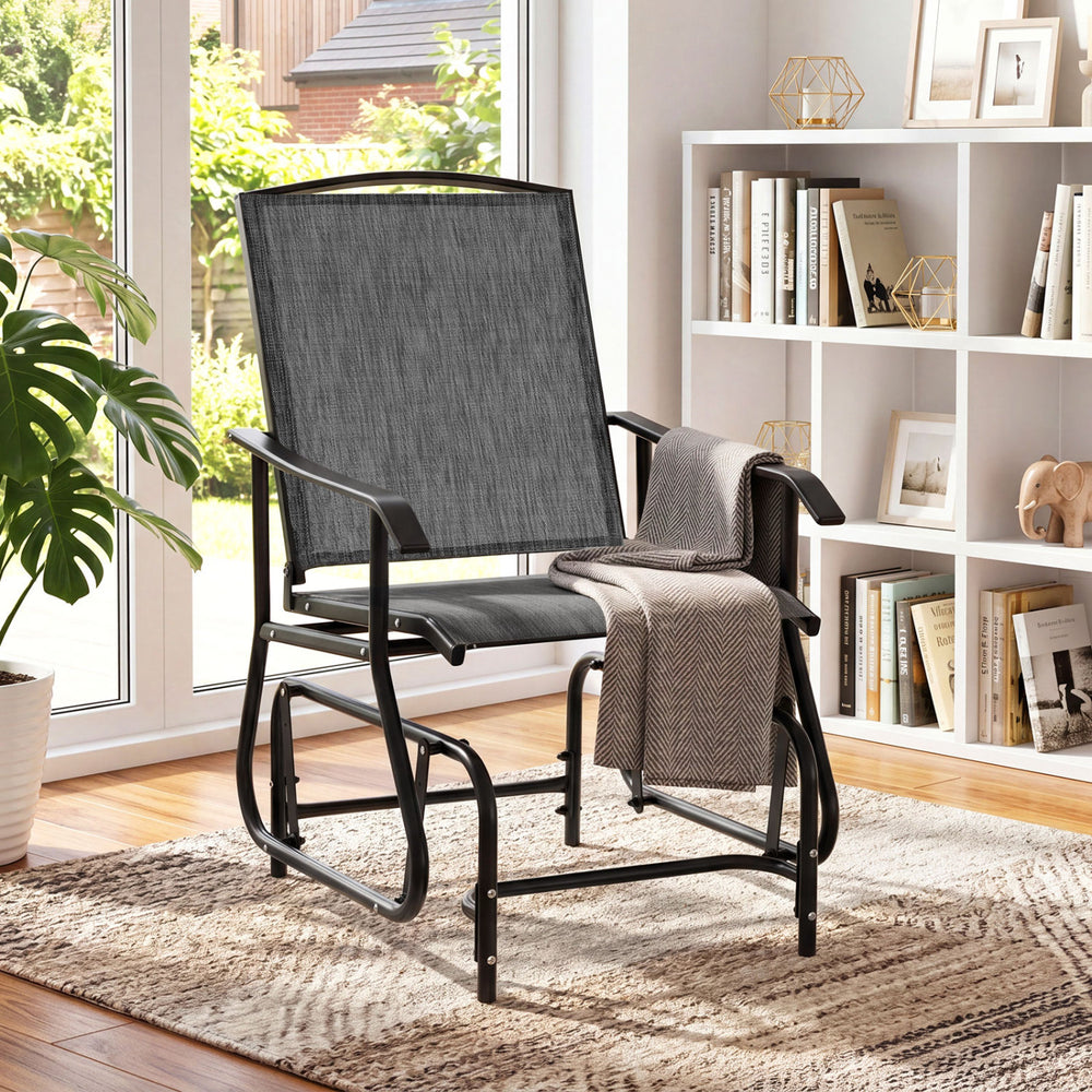 Inclined backrest  comfortable armrests  and contoured seat for optimal comfort<br>Gentle motion adds extra comfort to your patio moments<br>High-quality fabric keeps seating enjoyable for everyday outdoor relaxation<br>Reliable construction made of powde