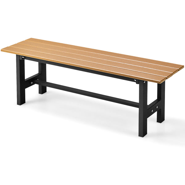 The bench is made of HDPE which features weather and water resistance.<br>Equipped with protective foot cover for added safety.<br>Featuring strong hardware fitting  this bench chair features high stability and sturdiness.<br>Outdoor patio chair is suitab