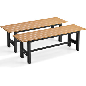 The bench is made of HDPE which features weather and water resistance.<br>Equipped with protective foot cover for added safety.<br>Featuring strong hardware fitting  this bench chair features high stability and sturdiness.<br>Outdoor patio chair is suitab