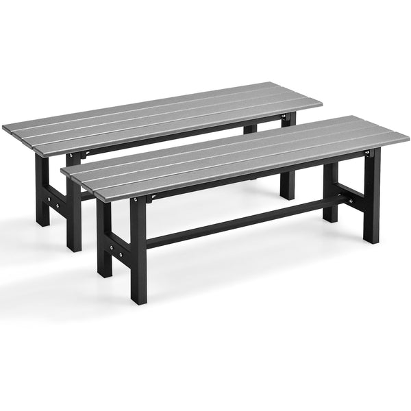 The bench is made of HDPE which features weather and water resistance.<br>Equipped with protective foot cover for added safety.<br>Featuring strong hardware fitting  this bench chair features high stability and sturdiness.<br>Outdoor patio chair is suitab