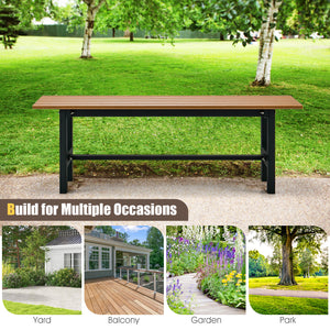 The bench is made of HDPE which features weather and water resistance.<br>Equipped with protective foot cover for added safety.<br>Featuring strong hardware fitting  this bench chair features high stability and sturdiness.<br>Outdoor patio chair is suitab