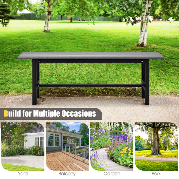 The bench is made of HDPE which features weather and water resistance.<br>Equipped with protective foot cover for added safety.<br>Featuring strong hardware fitting  this bench chair features high stability and sturdiness.<br>Outdoor patio chair is suitab