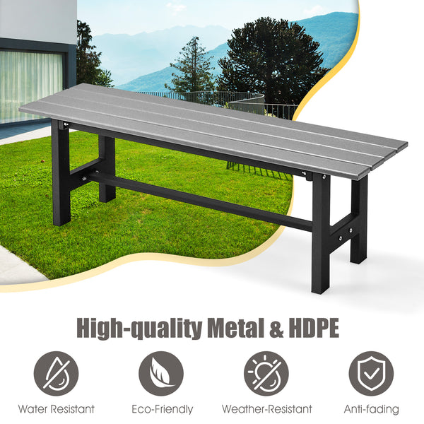 The bench is made of HDPE which features weather and water resistance.<br>Equipped with protective foot cover for added safety.<br>Featuring strong hardware fitting  this bench chair features high stability and sturdiness.<br>Outdoor patio chair is suitab