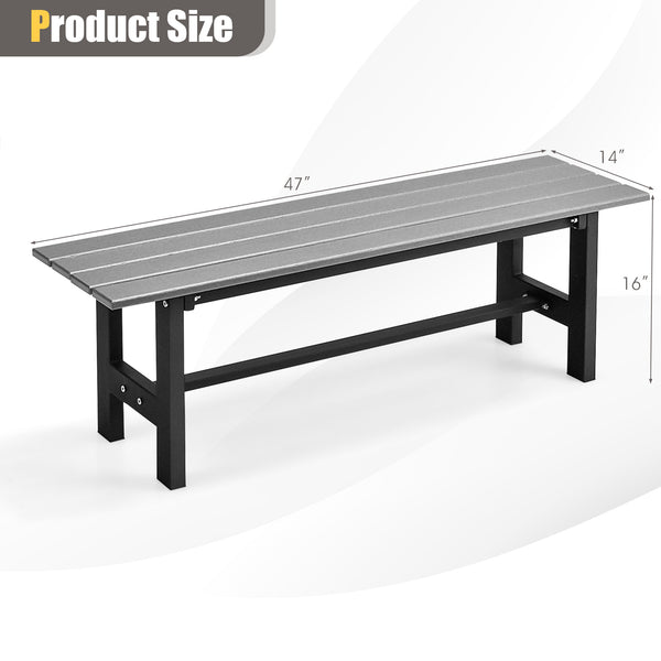 The bench is made of HDPE which features weather and water resistance.<br>Equipped with protective foot cover for added safety.<br>Featuring strong hardware fitting  this bench chair features high stability and sturdiness.<br>Outdoor patio chair is suitab