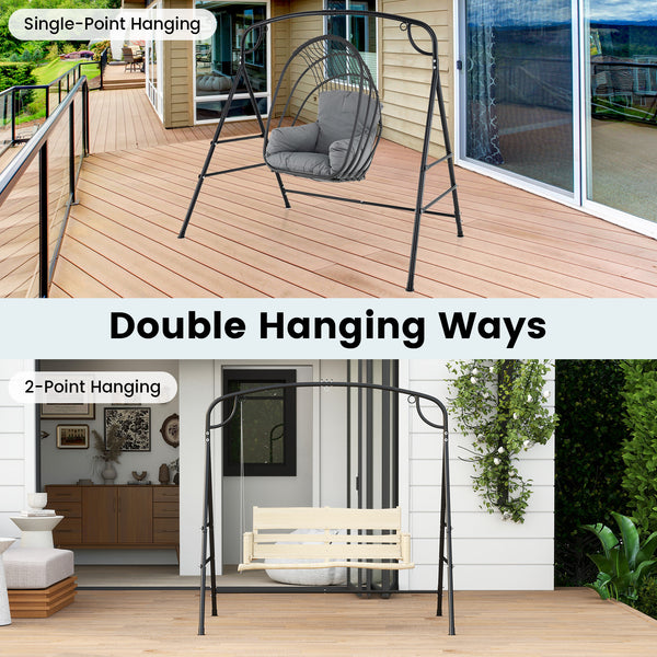 Heavy-duty A-shaped frame for 660 lbs max load<br>High-quality metal for long-lasting use<br>4 side crossbars for added stability<br>Non-slip footpads ensure firm placement<br>Designed with 2 side rings and a middle ring<br>Suitable for both single-point 