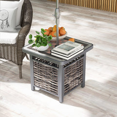 All-weather resin tabletop is scratch-resistant and allows for easy cleaning<br>21.5" square tabletop to keep items you need within reach<br>Allow you to insert your own patio umbrella for shade (not included)<br>Premium PE rattan is breathable  colorfast