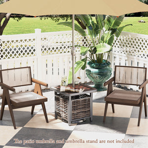 All-weather resin tabletop is scratch-resistant and allows for easy cleaning<br>21.5" square tabletop to keep items you need within reach<br>Allow you to insert your own patio umbrella for shade (not included)<br>Premium PE rattan is breathable  colorfast