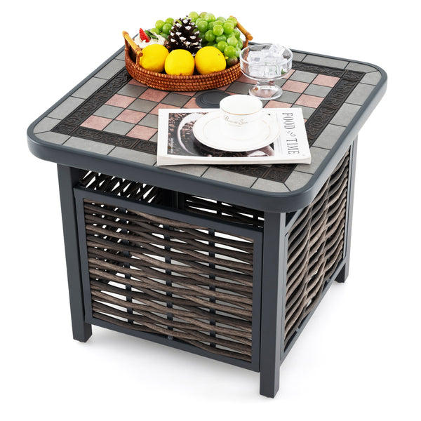 All-weather resin tabletop is scratch-resistant and allows for easy cleaning<br>21.5" square tabletop to keep items you need within reach<br>Allow you to insert your own patio umbrella for shade (not included)<br>Premium PE rattan is breathable  colorfast