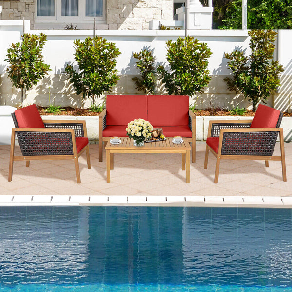Come with 2 packages  may arrive separately <br>High quality acacia wood for steady performance and rustic touch <br>Withstand weather variations thanks to its all-weather mix of brown PE rattan <br>Bring a soft sitting experience with breathable and thic