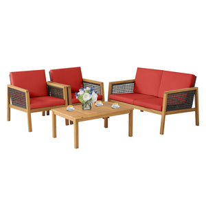 Come with 2 packages  may arrive separately <br>High quality acacia wood for steady performance and rustic touch <br>Withstand weather variations thanks to its all-weather mix of brown PE rattan <br>Bring a soft sitting experience with breathable and thic