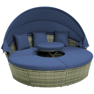 Pack in 4 boxes (screws in box 2)  delivery time may vary<br>Retractable canopy for reading  resting or sunbathing<br>Premium gas strut for smooth opening/closing<br>Keep canopy in position thanks to its fixed ropes<br>Hand-wove mix gray PE wicker for sun