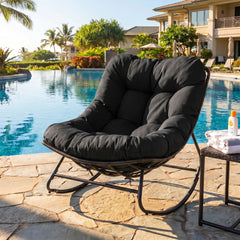 Ergonomic egg-shaped design for back  lumbar  hip and leg support<br>6.5" thickness of cushion relieves pressure for long sitting<br>The cushion removes easily with secure fixing straps<br>Gentle  calm rocking to enhance your outdoor relaxation<br>Built-i