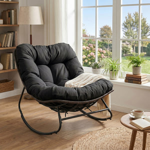 Ergonomic egg-shaped design for back  lumbar  hip and leg support<br>6.5" thickness of cushion relieves pressure for long sitting<br>The cushion removes easily with secure fixing straps<br>Gentle  calm rocking to enhance your outdoor relaxation<br>Built-i