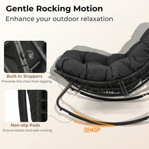 Ergonomic egg-shaped design for back  lumbar  hip and leg support<br>6.5" thickness of cushion relieves pressure for long sitting<br>The cushion removes easily with secure fixing straps<br>Gentle  calm rocking to enhance your outdoor relaxation<br>Built-i