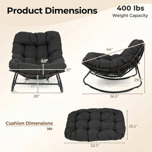 Ergonomic egg-shaped design for back  lumbar  hip and leg support<br>6.5" thickness of cushion relieves pressure for long sitting<br>The cushion removes easily with secure fixing straps<br>Gentle  calm rocking to enhance your outdoor relaxation<br>Built-i