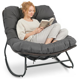 Ergonomic egg-shaped design for back  lumbar  hip and leg support<br>6.5" thickness of cushion relieves pressure for long sitting<br>The cushion removes easily with secure fixing straps<br>Gentle  calm rocking to enhance your outdoor relaxation<br>Built-i