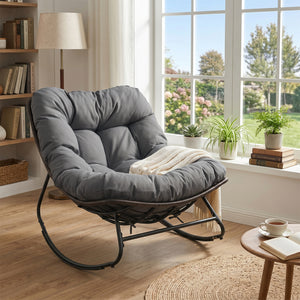 Ergonomic egg-shaped design for back  lumbar  hip and leg support<br>6.5" thickness of cushion relieves pressure for long sitting<br>The cushion removes easily with secure fixing straps<br>Gentle  calm rocking to enhance your outdoor relaxation<br>Built-i