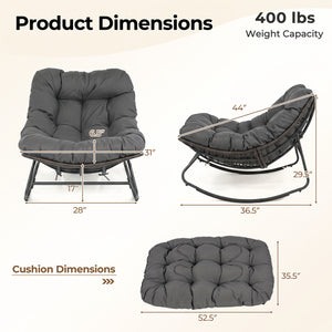 Ergonomic egg-shaped design for back  lumbar  hip and leg support<br>6.5" thickness of cushion relieves pressure for long sitting<br>The cushion removes easily with secure fixing straps<br>Gentle  calm rocking to enhance your outdoor relaxation<br>Built-i