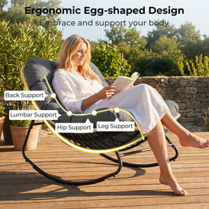 Â Ergonomic egg-shaped design for back  lumbar  hip and leg support<br>Â 6.5"/16 cm thickness of cushion relieves pressure for long sitting<br>Â The cushion removes easily with secure fixing straps<br>Â Gentle  calm rocking to enhance your outdoor relaxat