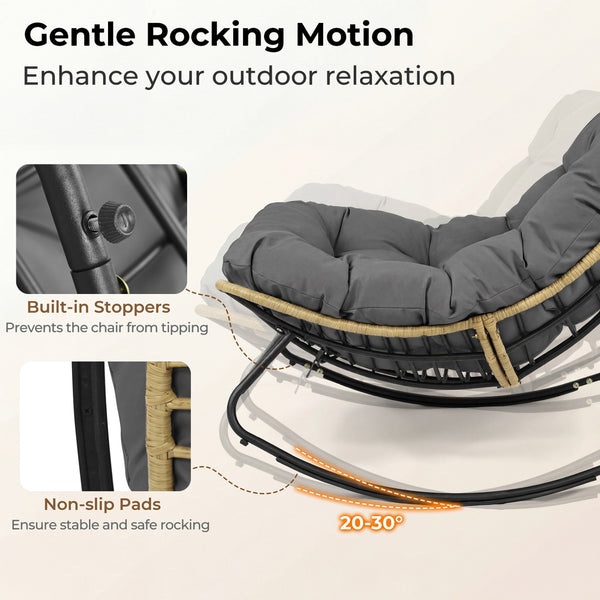 Â Ergonomic egg-shaped design for back  lumbar  hip and leg support<br>Â 6.5"/16 cm thickness of cushion relieves pressure for long sitting<br>Â The cushion removes easily with secure fixing straps<br>Â Gentle  calm rocking to enhance your outdoor relaxat